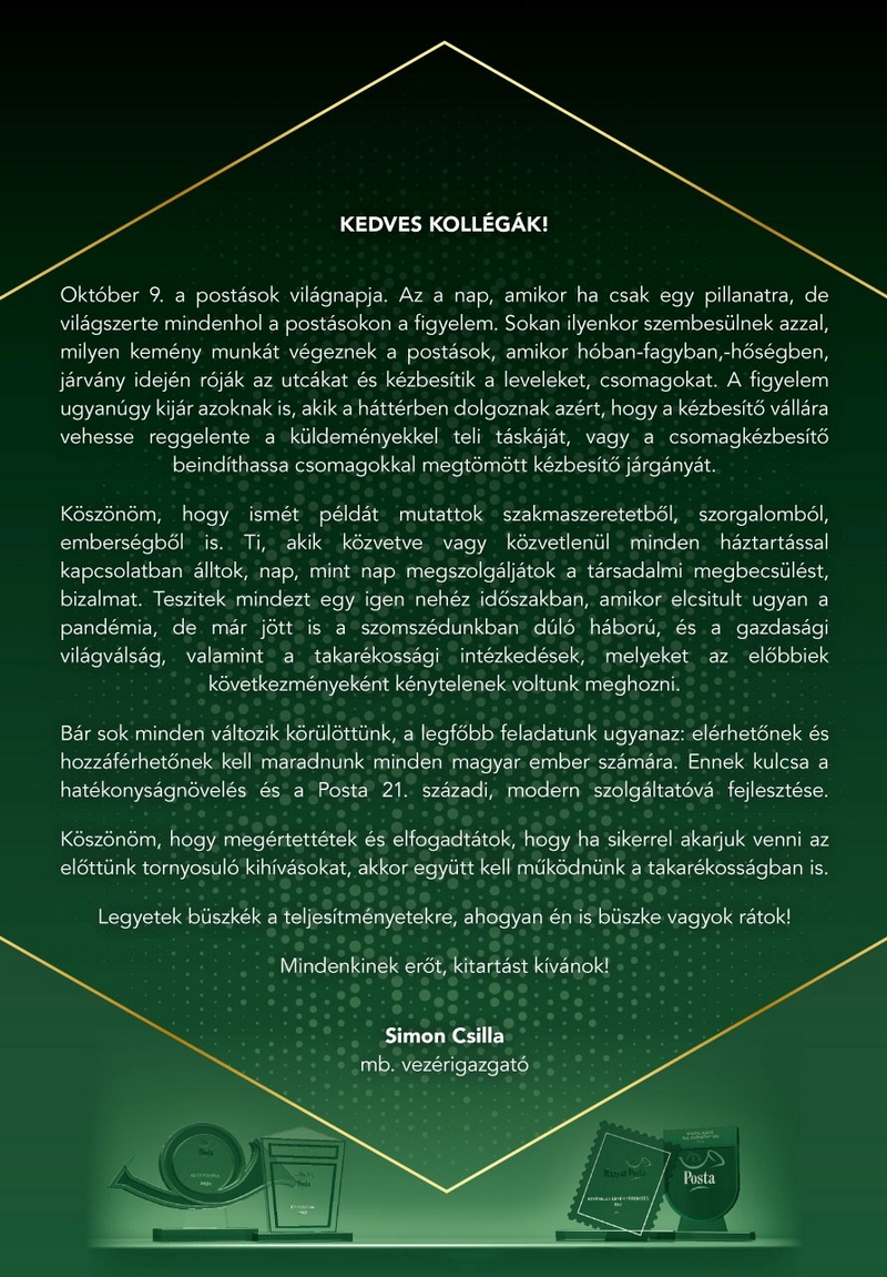 Ksznt a postai vilgnap alkalmbl